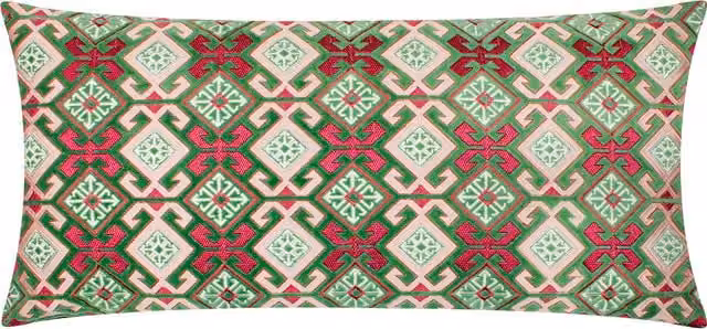 Make it a Home Pink and Green Rectangular Velvet Embroidered Cushion