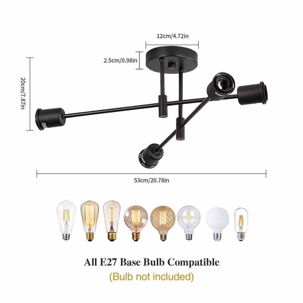 Goeco Sputnik Adjustable Ceiling Light, Black Industrial Chandelier with Dimmable E27 Fitting – 2