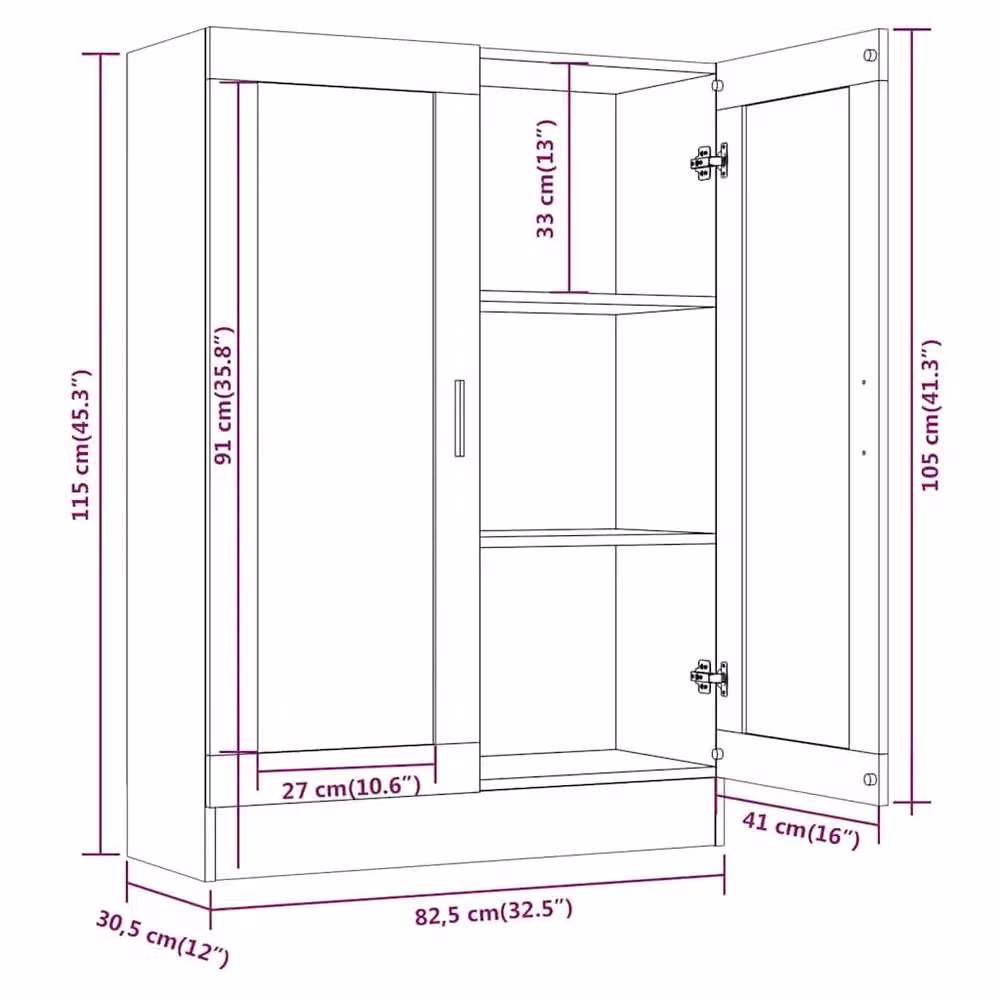 Berkfield Home Vitrine Cabinet in Grey Sonoma with Glass Doors, W/D/H: 82.5 x 30.5 x 115 cm – 2