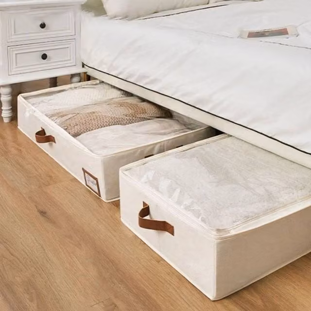 EONLION Foldable Underbed Storage Bag with Handles in White, W/D/H: 50 x 50 x 15 cm – 1