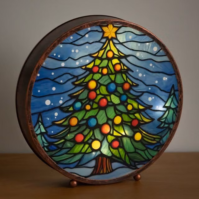 Samuel ALEXANDER Multicolour Stained Glass Abstract Christmas Tree Tabletop Decoration with Timer
