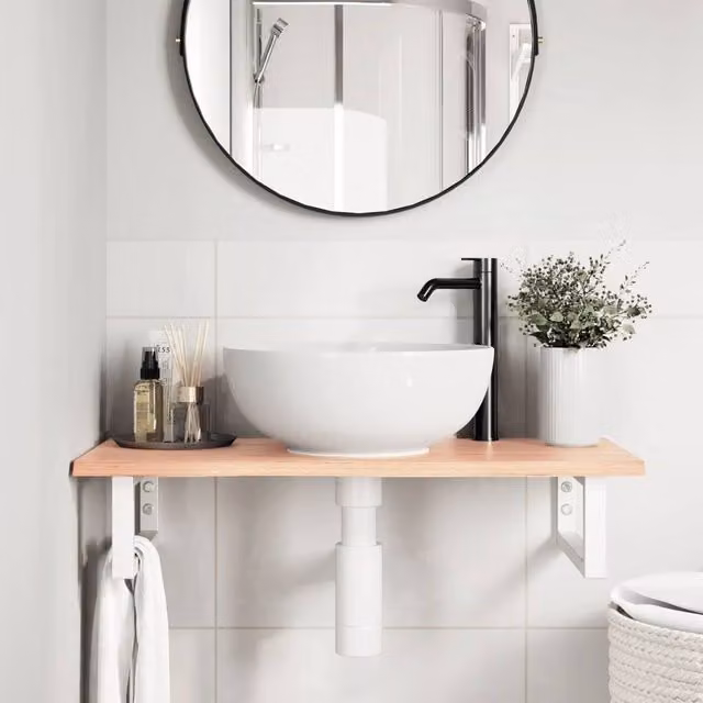 Berkfield Home Elegant Wall Mounted Basin Shelf in Brown Oak and White Steel