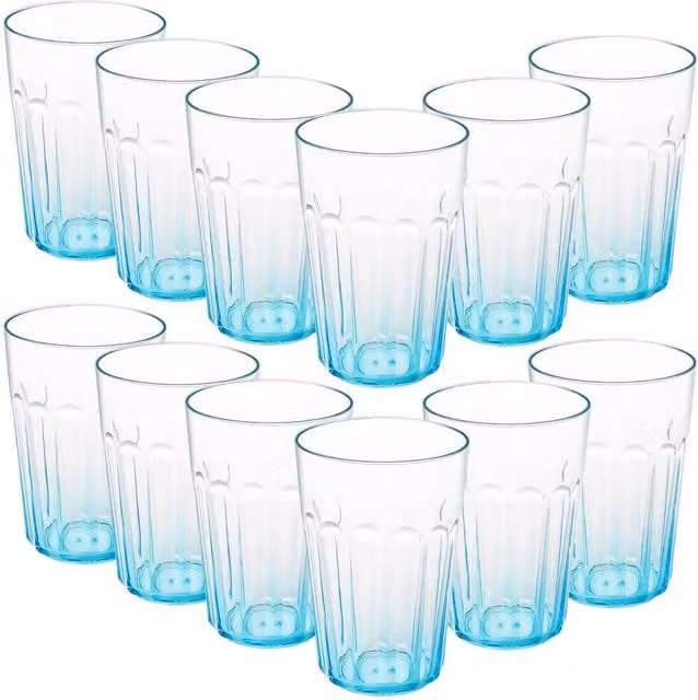 Greentainer 12-Piece Set of Stackable Blue Plastic Tumblers, 350ml