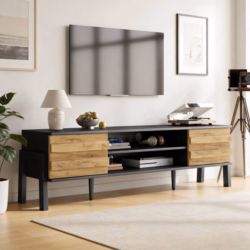 BTM Modern TV Cabinet and Storage Console with Open Shelves in Natural – 2