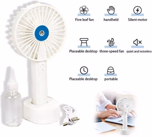 NESTLUNE USB Rechargeable Handheld Portable Water Spray Mist Fan in White