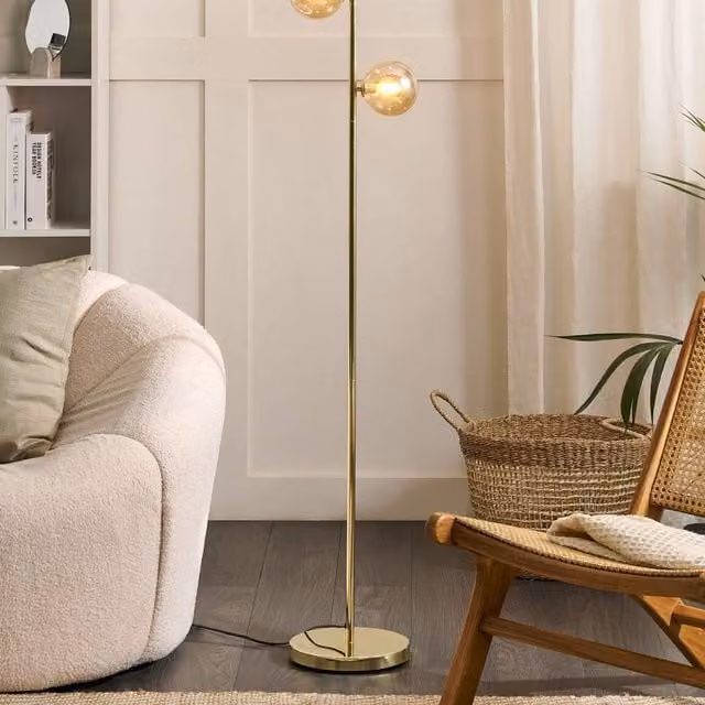 Wyld and Coco 3-Shade Modern Floor Lamp in Gold with Transparent Glass Shades