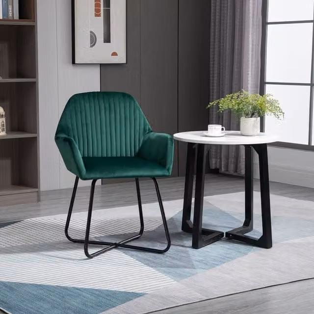 HOMCOM Modern Velvet Armchair with Metal Base and Armrests in Green