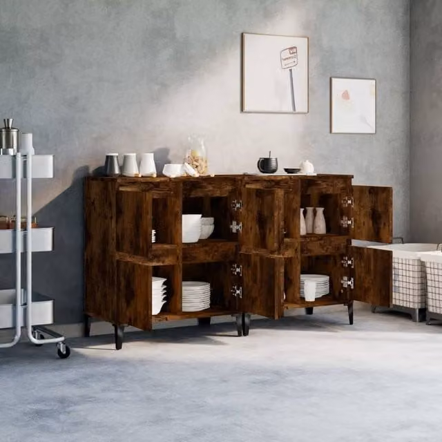 Berkfield Home Set of 2 Smoked Oak Sideboards in Brown, W/D/H: 60 x 35 x 70 cm – 1
