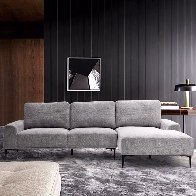 Livingandhome Large L-Shape Corner Sofa with Sleeping Function in Grey Fabric
