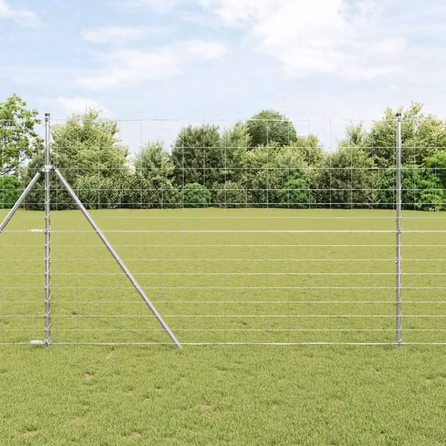 Berkfield Home Field Fence Galvanised Steel in Silver, H: 160 cm x W: 25 m
