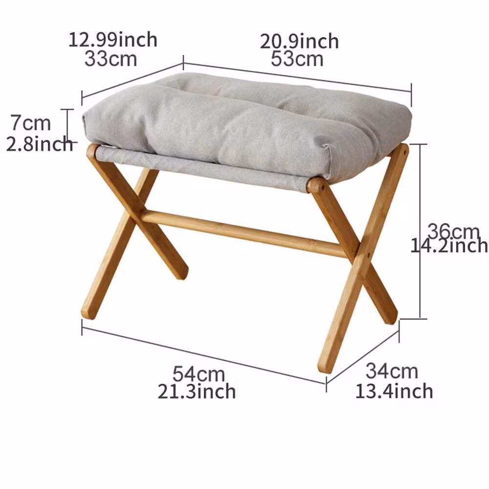 KORVIXA Grey Bamboo Foldable Foot Stool Ottoman with Fabric Pad – 2