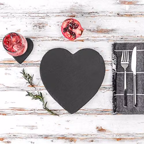 Argon Tableware 12 Piece Heart Slate Placemats and Coasters Set in Black or Grey – 2