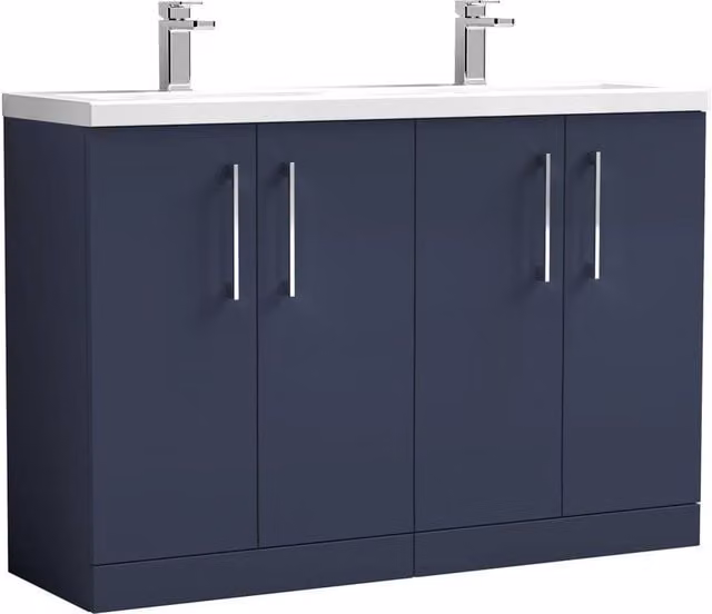 Balterley Level 1200mm Floor Standing 4 Door Double Basin Unit in Midnight Blue
