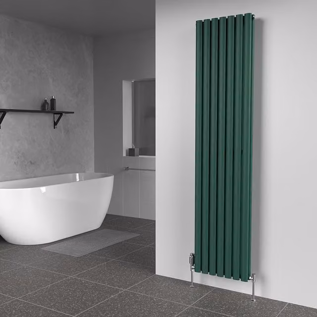 Lux Heat Oval Coloured Vertical Radiator in British Racing Green, H: 180 cm, W: 42 cm