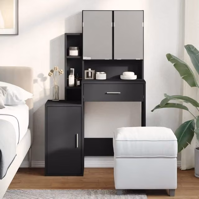 Berkfield Home Dressing Table with Cabinet, Black, W: 80 cm, D: 35 cm, H: 132 cm – 1