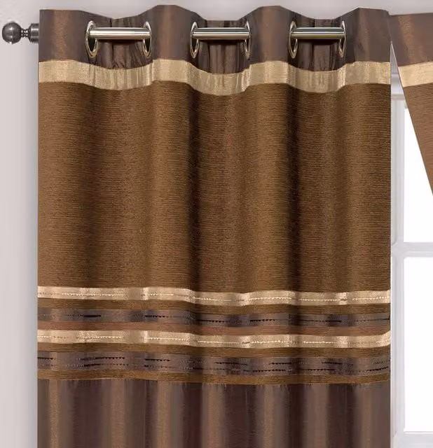 Intimates Renatta Ready Made Blackout Eyelet Curtains in Brown, Thermal Insulating, Width: 168 cm, Drop: 183 cm