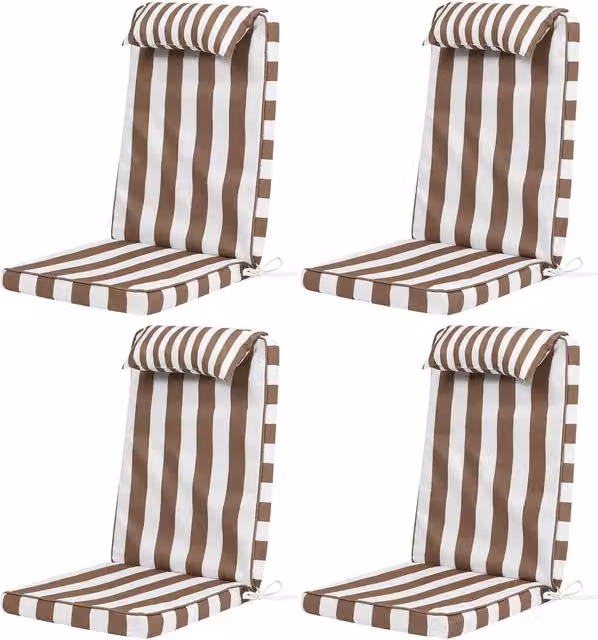 ICON 4 Pack High Back Seat Pad Deck Stripe Cushion in Brown and Green with Ties and Water Repellent Finish