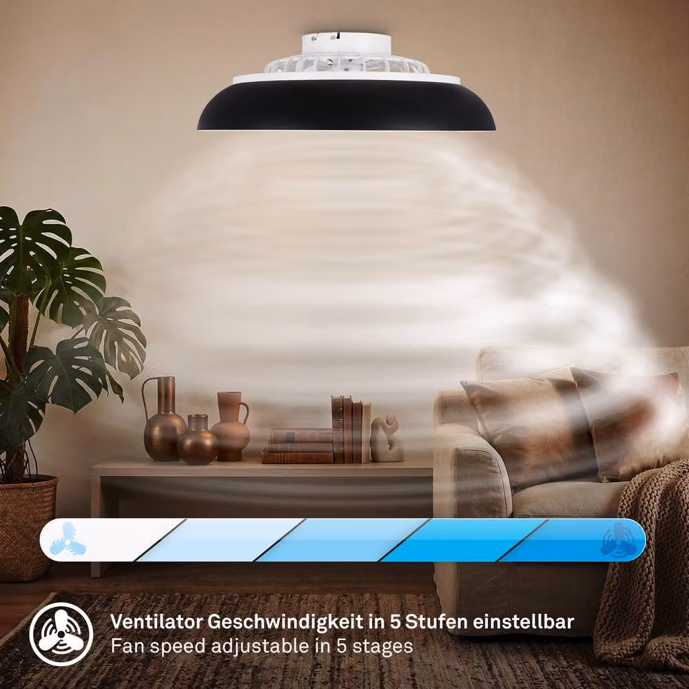 Briloner Black Modern Round LED Ceiling Light with Fan, CCT Dimmable and Remote Control – 7