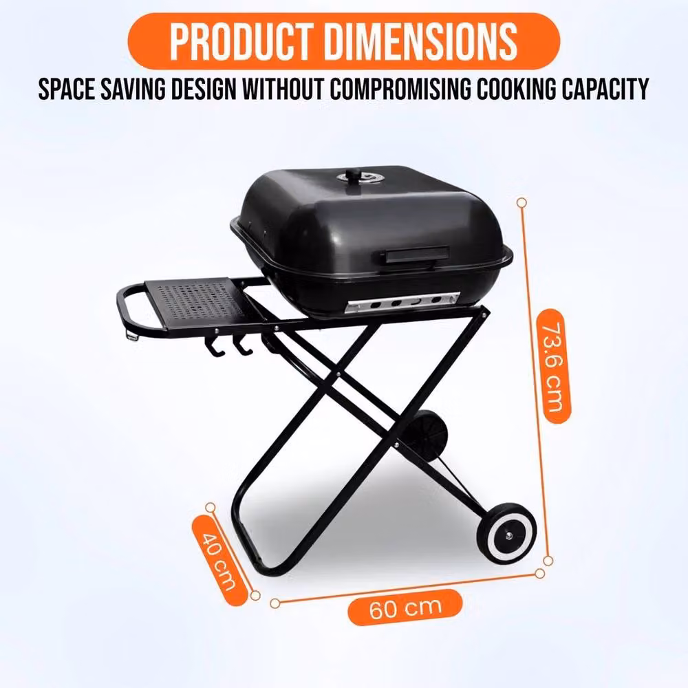 SPETLEK Foldable Charcoal BBQ Grill Cart with Wheels and Side Shelf, Black, W/D/H: 60.0 x 40.0 x 73.6 cm – 2
