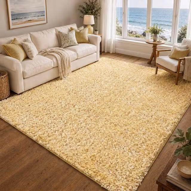 Livabliss Moda Shag Soft Plush Pile Living Room and Bedroom Rug in Yellow, W: 200 cm, D: 275 cm