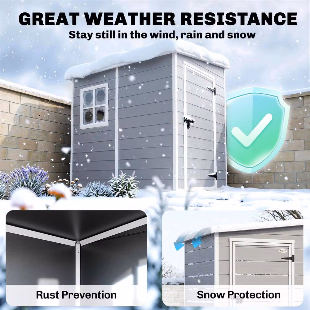 Rolipo Grey Aluminium Lean-To Pent Garden Shed with Window and Lockable Single Door, W: 121.92 cm, D: 152.4 cm, H: 139.0 cm – 6