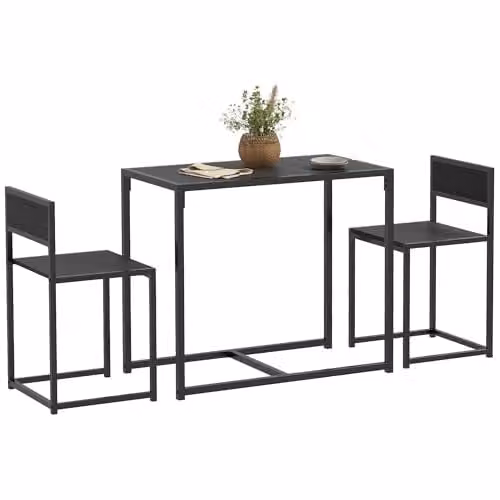 HOMCOM 3 Piece Industrial Dining Table and Chairs Set in Black and Brown