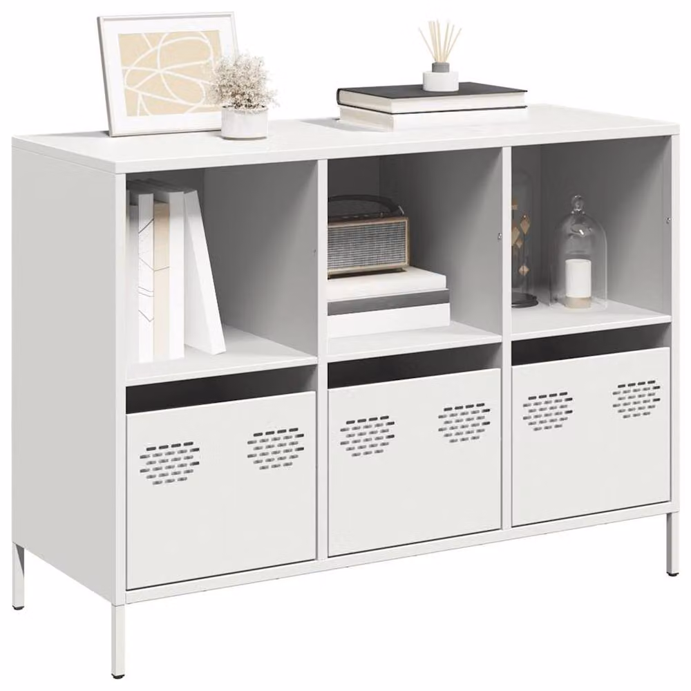 Berkfield Home Industrial Sideboard in White Matt Metal, W: 101.5 cm, D: 39 cm, H: 73.5 cm – 2