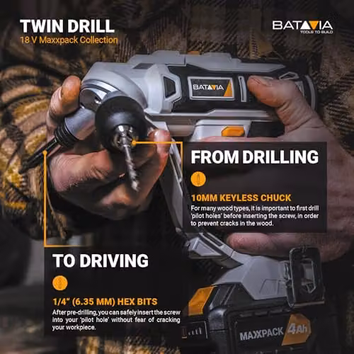 Batavia Maxxpack 18V Twin Cordless Drill Driver Set with 2 x 2.0Ah Batteries and Charger – 2