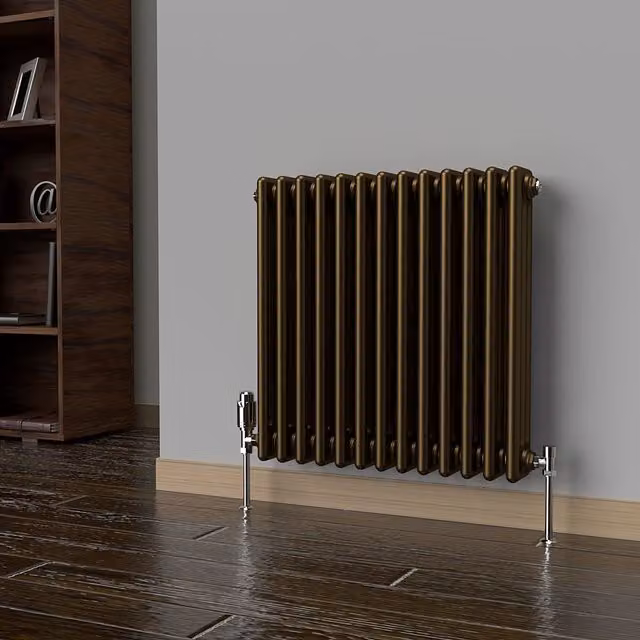 Lux Heat Horizontal 3 Column Steel Radiator in Antique Brass, W: 60.5 cm, H: 60 cm