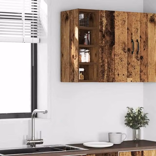 Berkfield Home Wall Mounted Hanging Cabinet in Old Wood Brown, W/D/H: 20 x 29.5 x 60 cm