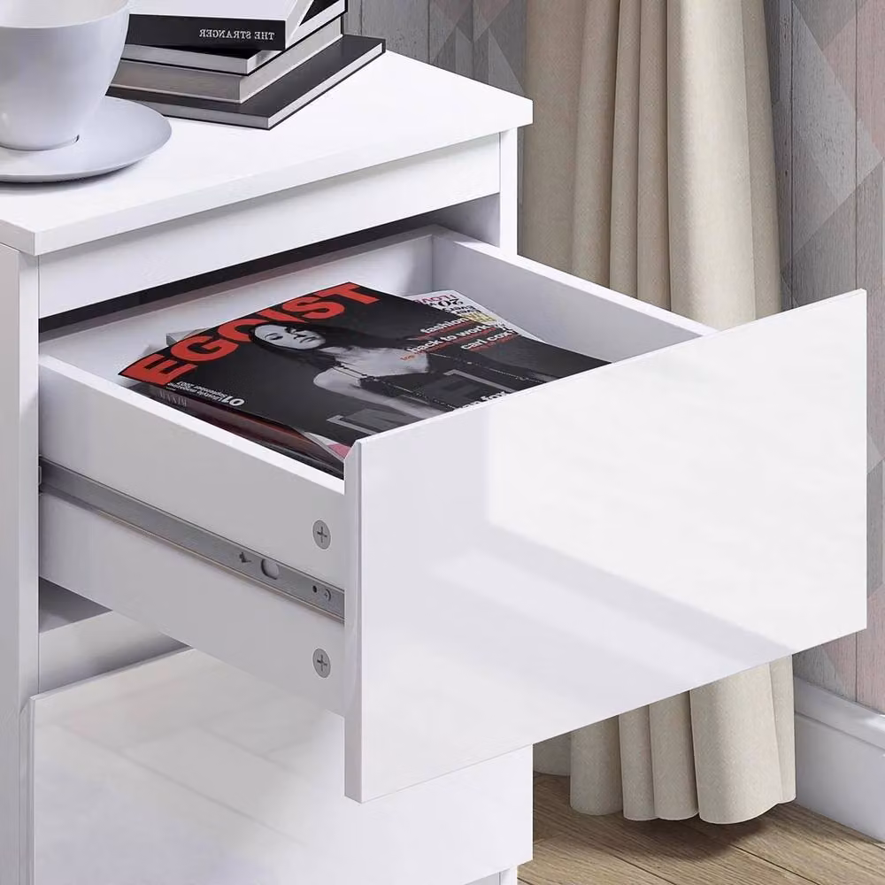 Havendro Scandi 2 Drawer Bedside Table in White Gloss – 2