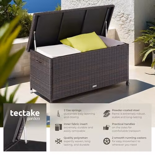 tectake Kiruna Garden Storage Box in Brown with Rattan and Metal Frame – 3