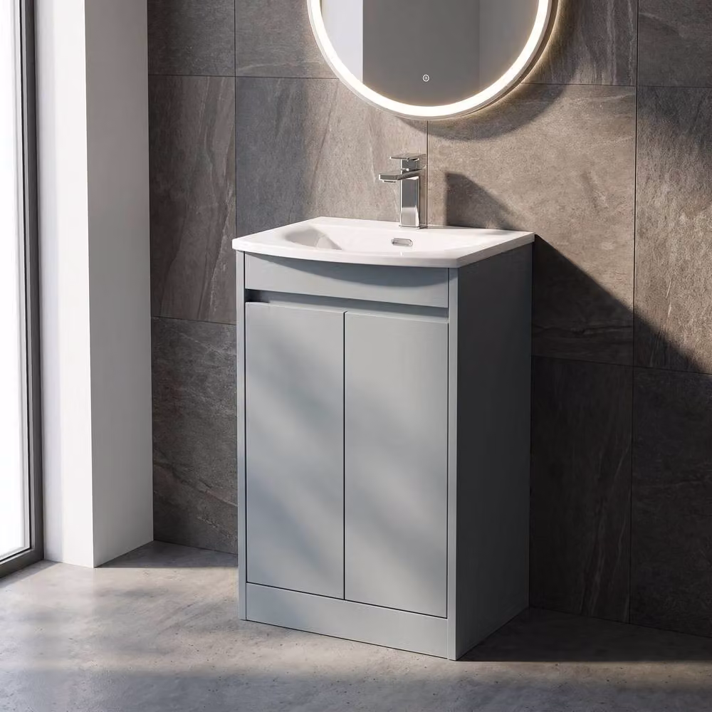 Balterley Chartley 2 Door Freestanding Bathroom Vanity Unit with Curved Basin in Coastal Grey, Width: 50 cm – 3