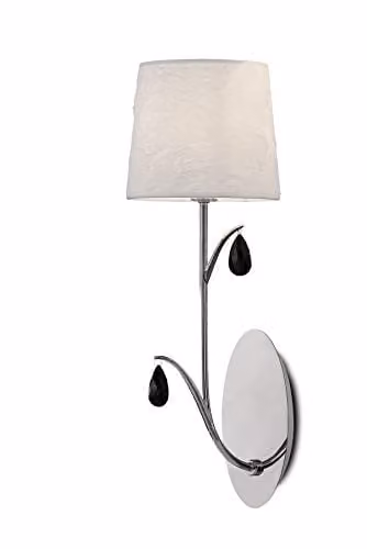 Mantra Iluminación Classic LED Wall Lamp in Polished Chrome with White Fabric Shade and Black Crystal Droplets