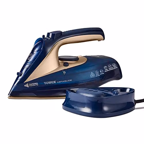 Tower T22008BLG CeraGlide Cordless Steam Iron with Ceramic Non-Stick Soleplate, Blue and Gold – 1