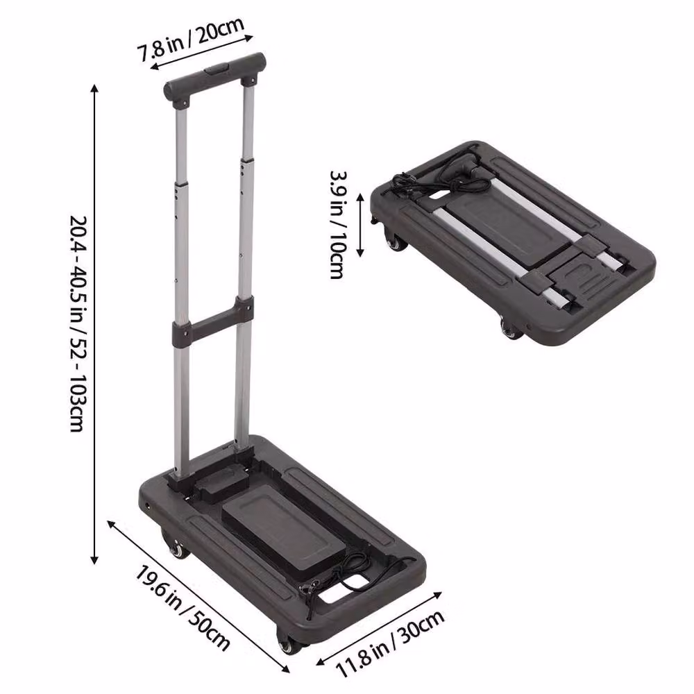 KORVIXA Black Heavy Duty Folding Trolley Cart, W/D/H: 30 x 50 x 52-103 cm – 2