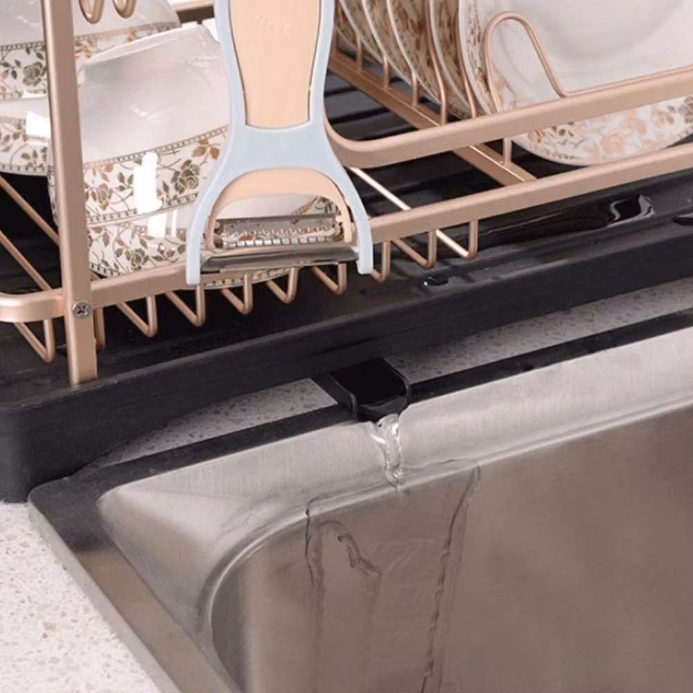 Kelvenix 2 Tier Gold and Black Aluminium and Stainless Steel Dish Drainer Rack with Cutlery Holder – 3