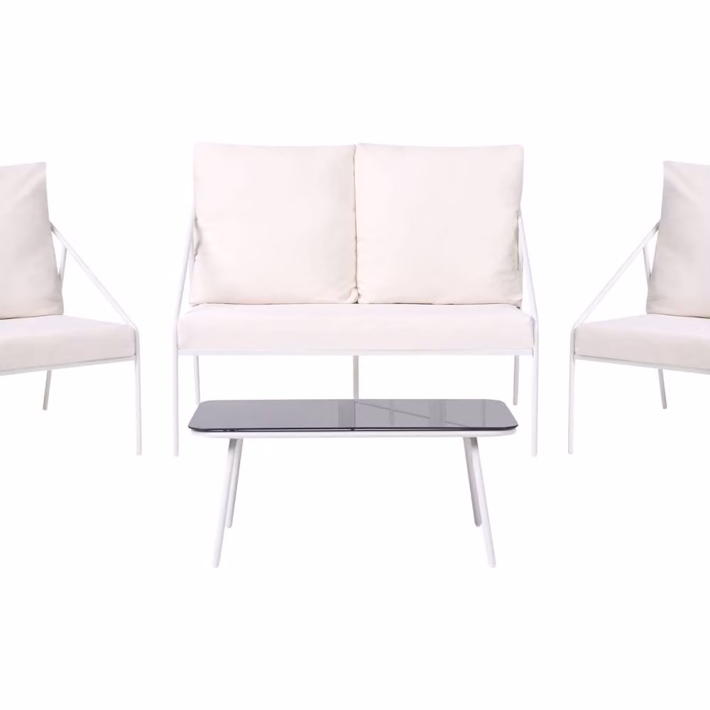 Wyld Haus White 4 Seater Garden Set with Powder Coated Steel Frame and Removable Cushions – 2