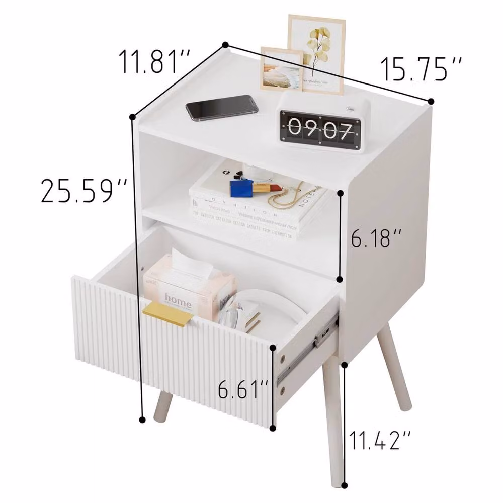 FORGEVIO Modern Bedside Table with Storage Drawer in White – 2