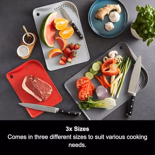 Morphy Richards 3 Piece Rectangular Silicone Cutting Board Set in Red or White with Non-Slip Feet and Dishwasher Safe Design – 2