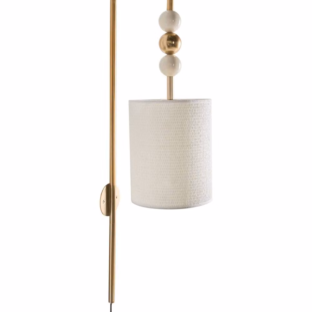 Wyld and Coco Mid Century Wall Lamp with Beige Fabric Drum Shade and Brass Finish – 2