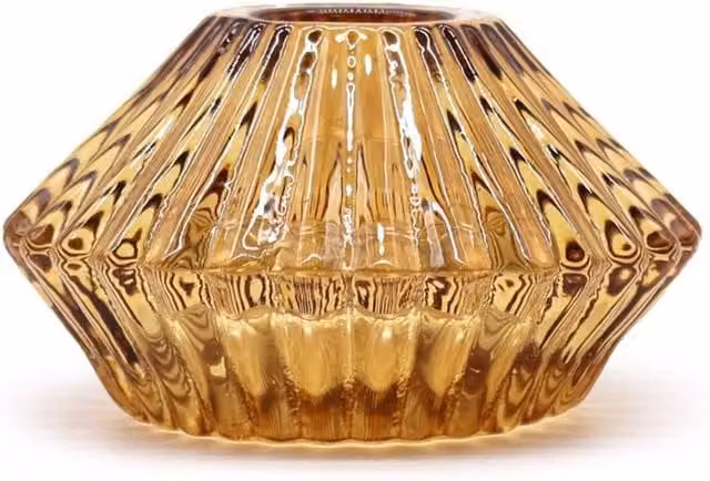 KDMD Flower Flip Tealight and Taper Candle Holder in Antique Amber Glass – 1