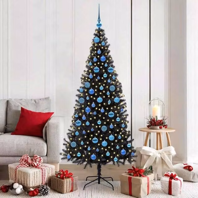 Berkfield Home Christmas Tree with 300 LEDs and Stand, Black, Height: 180 cm
