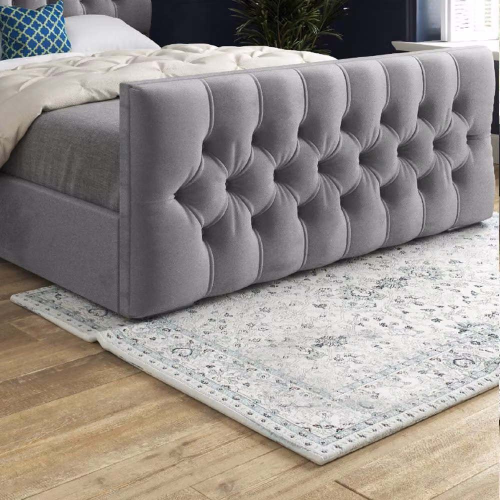Casani Porthcawl Grey Velvet Upholstered Chesterfield Bed Frame W: 144 cm, D: 137 cm, H: 140 cm – 5