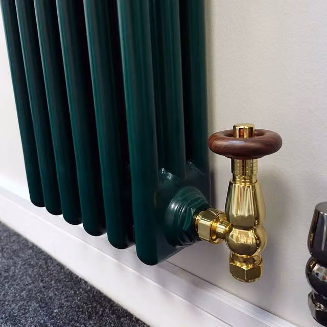 Lux Heat Angled Traditional Thermostatic Valve Set in Polished Brass