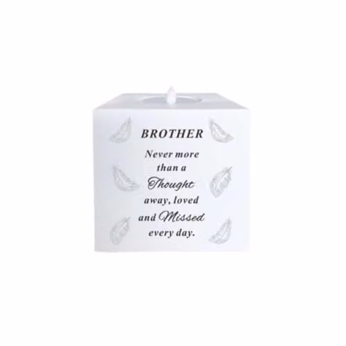 David Fischhoff White Memorial Feather LED Flickering Candle Holder for Brother