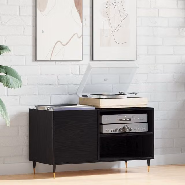 Berkfield Home Modern Record Cabinet in Black Oak, W/D/H: 84.5 x 38 x 48 cm – 1