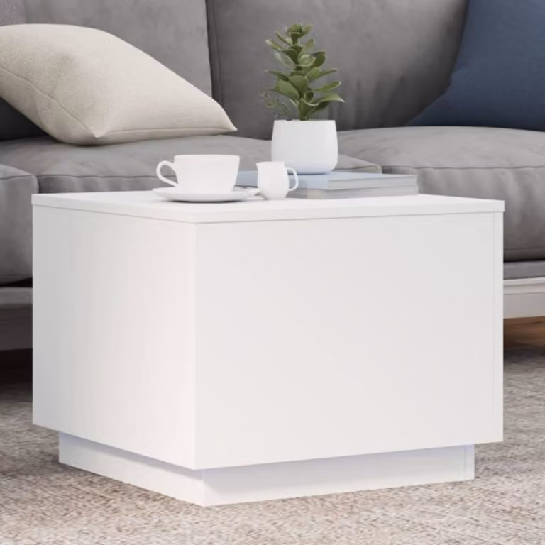 Berkfield Home Modern White Glossy Coffee Table with LED Lights W/D/H: 50 x 50 x 40 cm