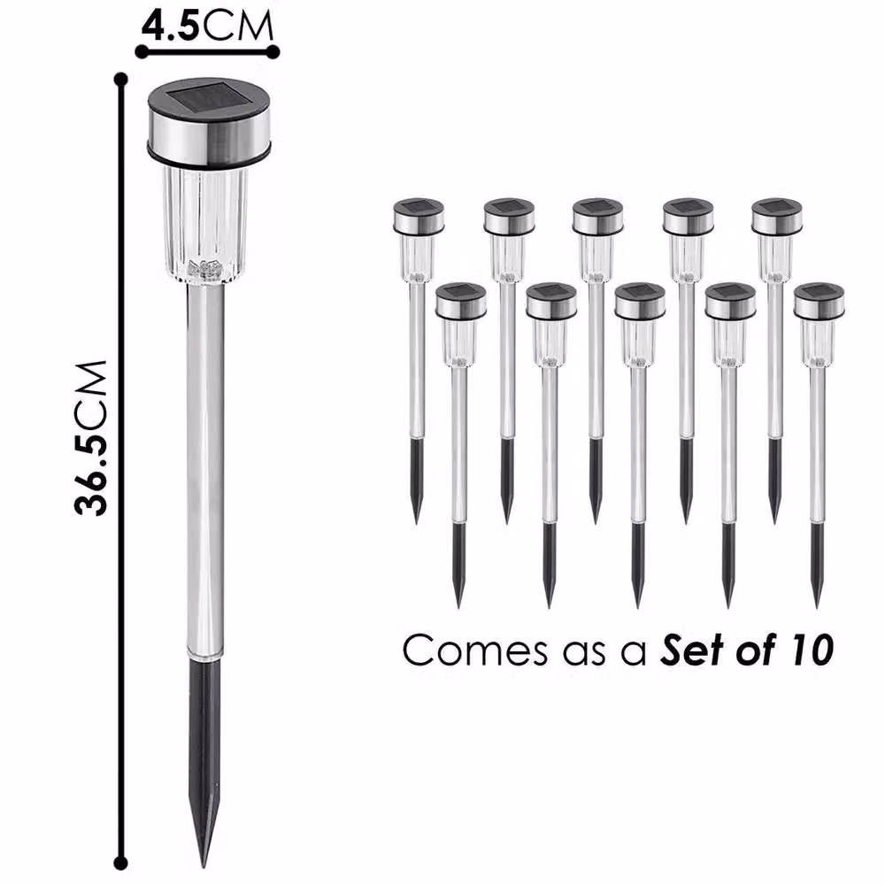 VOGREX 10 Piece Set of Silver Solar Garden Stake Lights with Dusk Sensor – 2