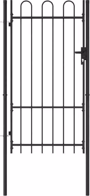 Berkfield Home Single Door Arched Top Steel Fence Gate, Black, W: 1 m, H: 1.75 m